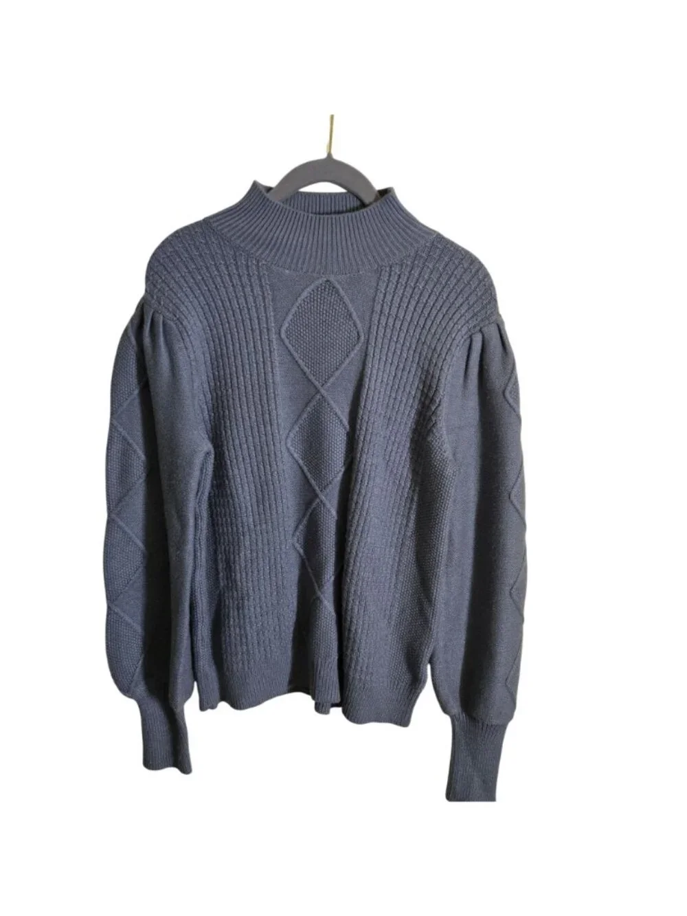 Philosophy Slate Blue CableKnit Mock Neck Balloon Sleeve Sweater Size M